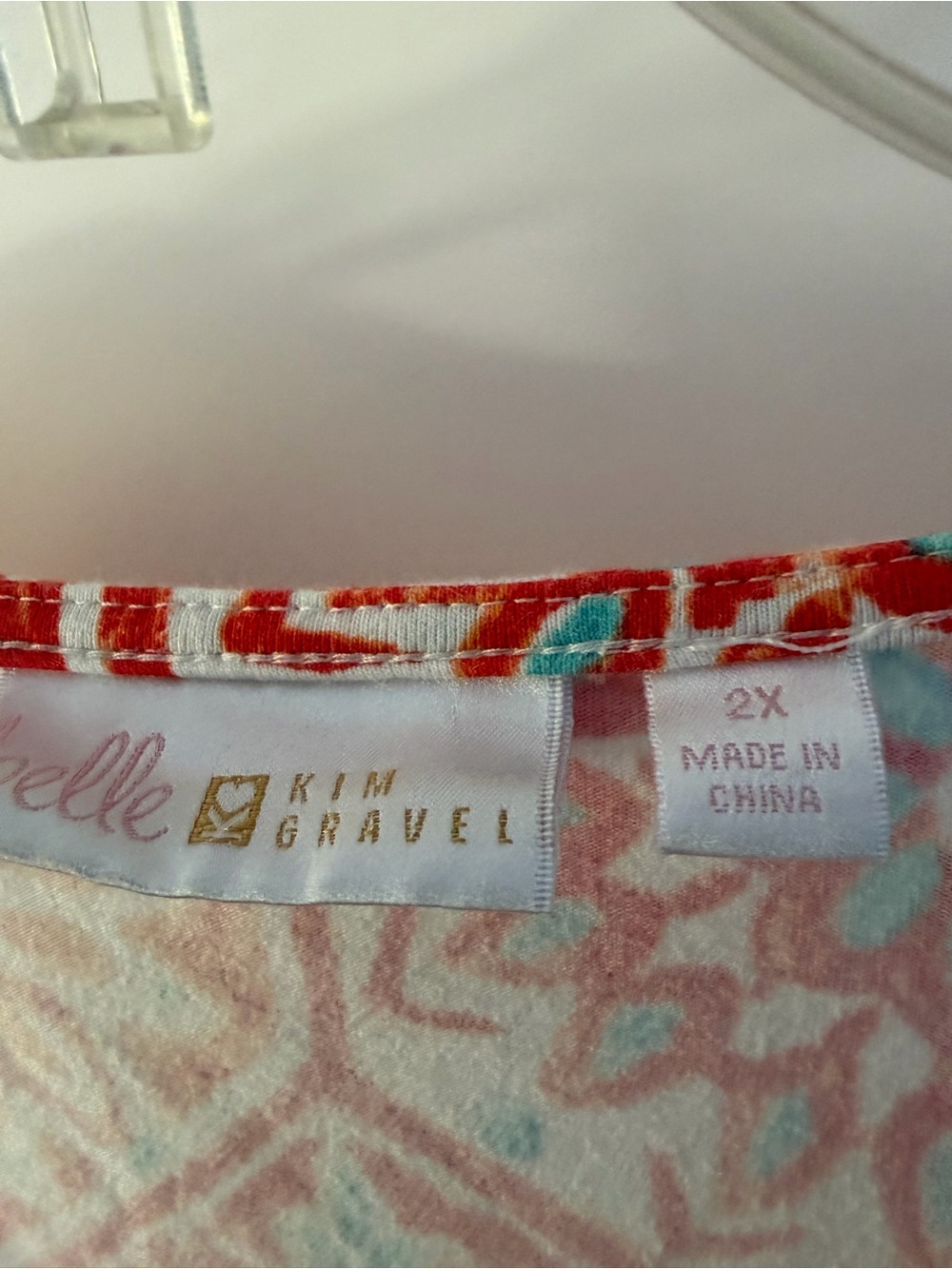 Belle by Kim Gravel Coral, Teal & White Printed V-Neck Tunic - Picture 3 of 5